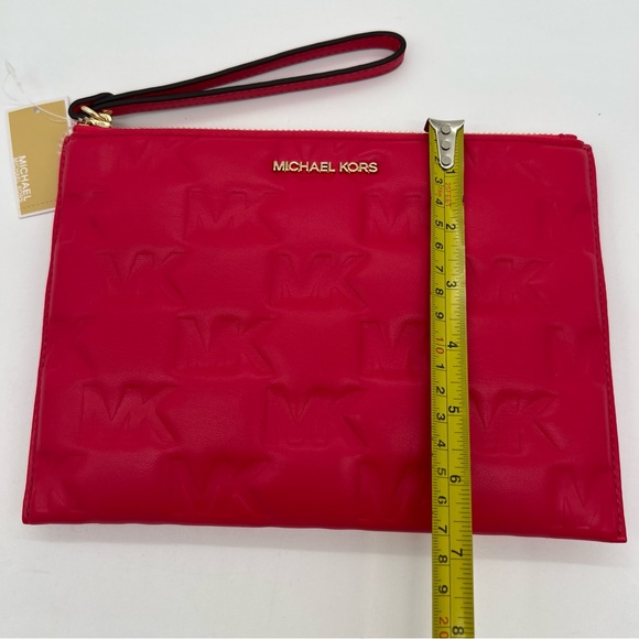 Michael Kors XL Logo Textured/Cushioned Clutch Wristlet Red Deep Pink NWT - Picture 9 of 11